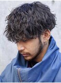 波巻きパーマメンズマッシュセンターパートツイストスパイラル