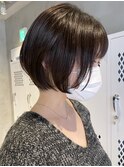 丸みショート 前髪 前下がり アッシュブラウン イルミナカラー
