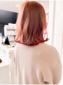 福山Caaryピンクインナーカラー外ハネボブ大人ベージュカラー