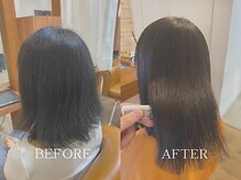 パヤ毛と広がりが気になりこれから綺麗に髪を伸ばしていきたいお客様。初美革ストレートbefore after