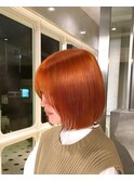 オレンジカラー暖色カラーダブルカラーケアブリーチミニボブ艶髪