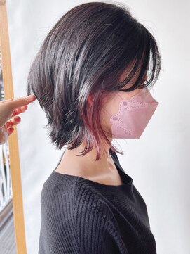 モリオフロムロンドン 原宿本店(morio from London) 【morio 原宿】レイヤーボブ　外ハネ　インナーピンク　黒髪ボブ