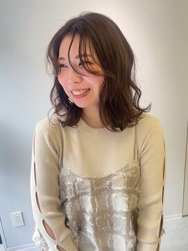 ハル 南平岸(HARU) ふわふわパーマ風ミディアム♪/ブリーチ無しベージュ/ミディアム