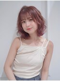 パーマ風ボブ×ピンクヘア