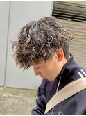 ダークアッシュニュアンスパーマ韓国マッシュベリーショート