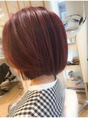 大人ボブヘア　ピンクブラウン