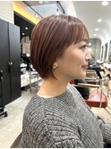 丸みショートボブ×サクラピンク