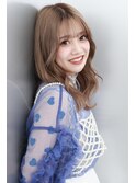 ロングシースルーバング顔まわりレイヤーブリーチベージュ