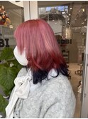 ダブルカラー/黒髪/ボブルフ/ネビージュ/原宿/前髪/ピンク