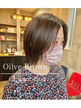 ハク(haku) レイヤーボブ&くすみオリーブブラウン