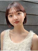 ミニボブチェリーブラウンタッセルボブワイドバング切りっぱなし