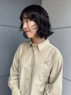 ヘアーアイストゥーレ(HAIR ICI TRE) ボブパーマ レイヤーボブダークグレー ワンレンボブニュアンス