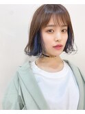 大人可愛い韓国風ネイビーカラーボブ【インナーカラー】