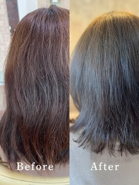 アークスヘアー べージュアッシュ前下がりショート艶感ボブウルフレイヤーカット