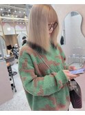 ダブルカラーミルクティーベージュカラーケアブリーチ韓国ボブ