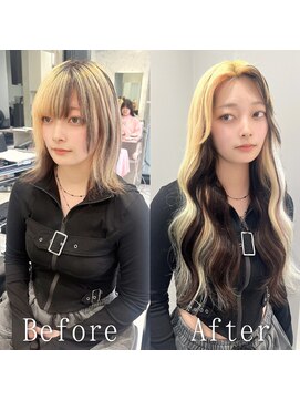 あるじゃんすー 渋谷店 ホワイトブロンド×ブラック#シールエクステ#ヨシンモリ#渋谷