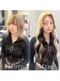 ホワイトブロンド×ブラック#シールエクステ#ヨシンモリ#渋谷