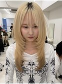着物ヘア/ダークアッシュ/ミディアムレイヤーカット/渋谷