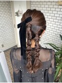 ツインアレンジ 編みおろし ツイン編みおろし 参列 イベントヘア