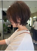 小顔カットショートボブ大人可愛いアッシュオリーブ
