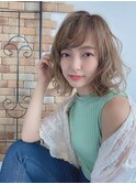 小顔前下がり外ハネボブアッシュベージュ☆