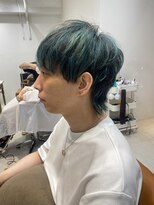ネイロ 錦糸町(NeiRo)&nbsp;ハイライトグリーンカラーメンズウルフカットマッシュヘア