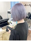 くびれボブミニウルフ透明感シルバーアッシュグレージュカラー