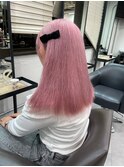 7654ベビーピンクハイライトバレイヤージュ艶髪ハイトーンカラー
