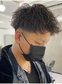 アップバング短髪ツイストスパイラルブリーチパーマツイスパ