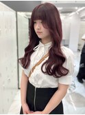 顔周りカット ピンクブラウン ブリーチなし ロング 韓国ヘア