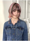 ボブウルフカットボブレイヤーカットピンクローライトカラー