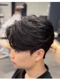 韓国へアカルマパーマワックスなしセンターパート黒髪ウルフ