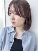 ミディアムヘアショートボブ大人ショート縮毛矯正白髪ぼかし30代