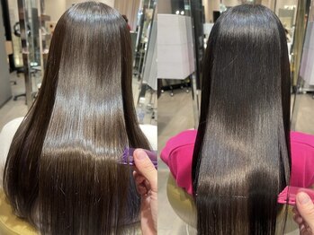 ソワンドゥブレス 瓜破店(soin de brace)の写真/【喜連瓜破駅3分】極上のツヤと手触りへ導く!髪質改善Aujuaトリートメントで、うねり/乾燥/広がりを解消♪