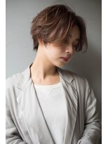 グルグル 本八幡店(GULGUL) 前髪パーマ 透け感オリーブ×前下がりエッジショート 本八幡