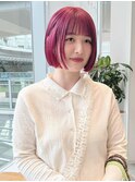 ミニボブ*前髪ありボブ*ブリーチ*ダブルカラー*ラズベリーレッド