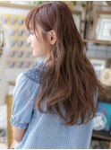 ★斜めバングくすみベージュ小顔ウェーブパーマ20代30代40代★10