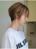 透明感冬カラーショートレイヤーナチュラルブラウン大人美人20代