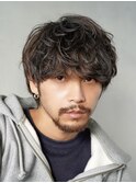 ルーズパーマシャドウパーマ波巻きパーマ刈り上げ束感マッシュ