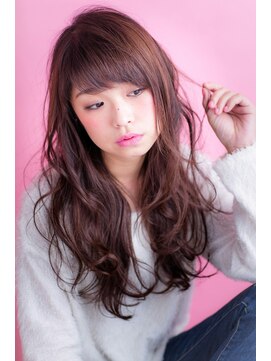 エルデ ナインズ ヘアー スタンド 川口店(elde 9's HAIR STAND) 82モーブカラー&セミウェットなワイドバングなくびれミディ 川口