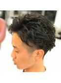 20代30代アップバングショート【ツーブロック刈り上げ黒髪短髪】