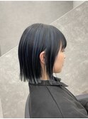 アンブレラカラー インナーカラー ネイビーカラー ぱつっとボブ