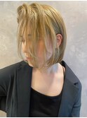 海外ヘア ハイトーンかきあげボブ プラチナブロンド t519