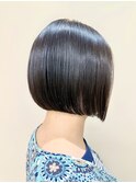 20代30代40代透明感暗髪アッシュブルーブラック丸みボブ