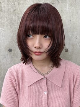 ガーデン 渋谷(GARDEN) 外ハネボブ　フェイスレイヤー　切りっぱなし　ワインレッド