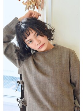 ユノ(juno) ふわふわウェーブパーマボブ♪ダークチョコレートブラウンカラー