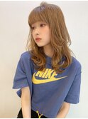 【山田】シアベージュ小顔ひし形くびれ外ハネセミディ