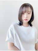 くびレイヤー/くびれボブ/斜めバング/シースルーバング/前髪
