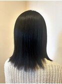 切りっぱなしボブ 外ハネ/30代/40代/50代/アッシュブラック