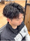 フェードツーブロックマッシュツイストパーマメンズサロン眉毛
